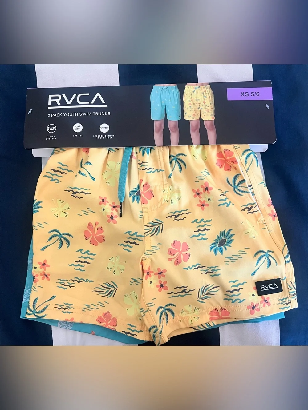 RVCA Youth Yellow Floral Athletic Swim Shorts - XS